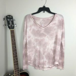 AEO Pink TieDye Soft & Sexy Ribbed VNeck Sweater M